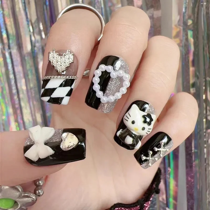 black hello kitty nails